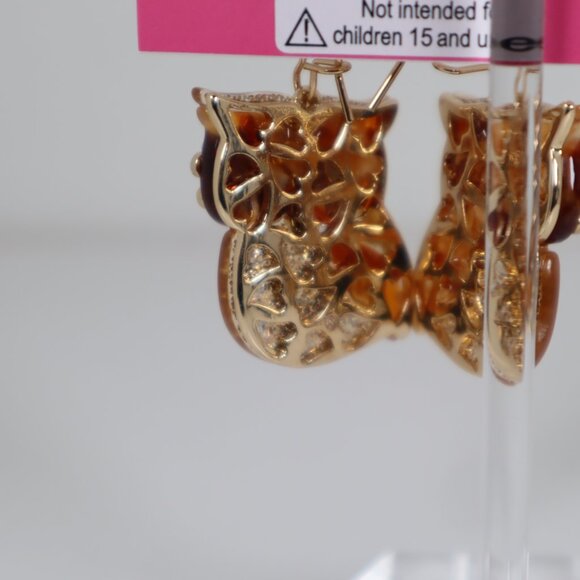 BETSEY JOHNSON Crystal Owl Gold Tone Glitter Hook/Drop Earrings NWT - Picture 3 of 3